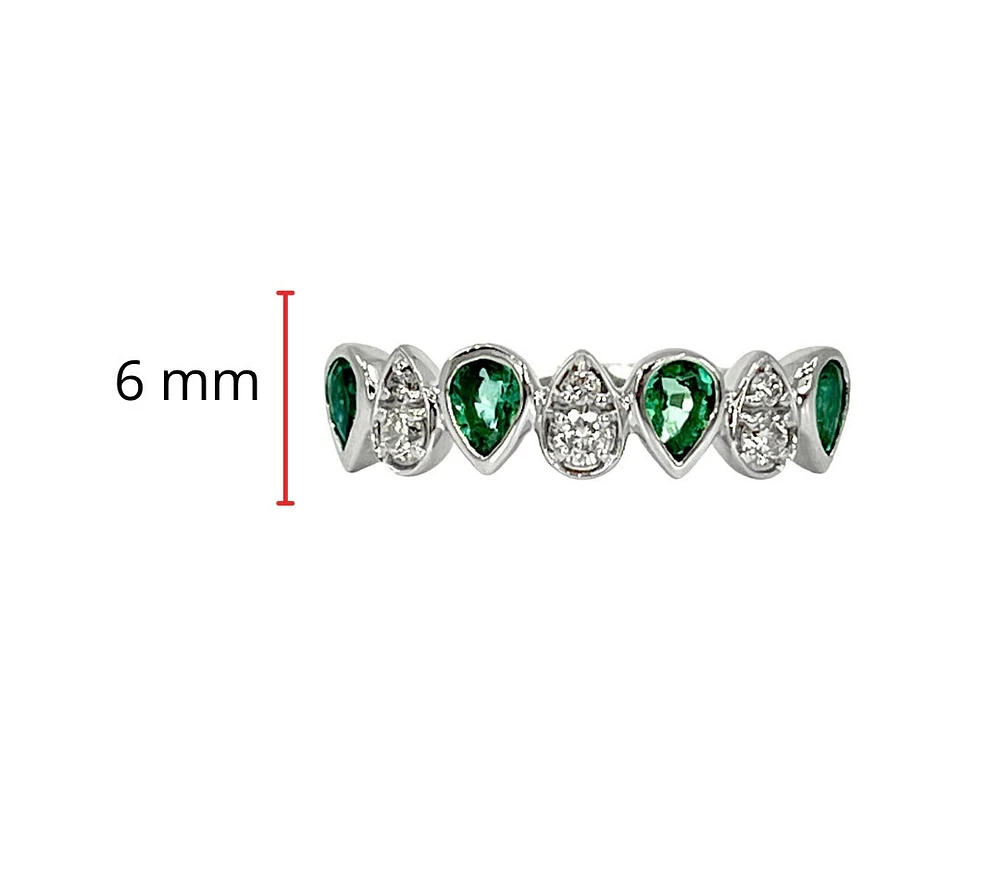 10K White Gold 0.65cttw Pear Cut Emerald and 0.14cttw Diamond Ring - Size 6.5