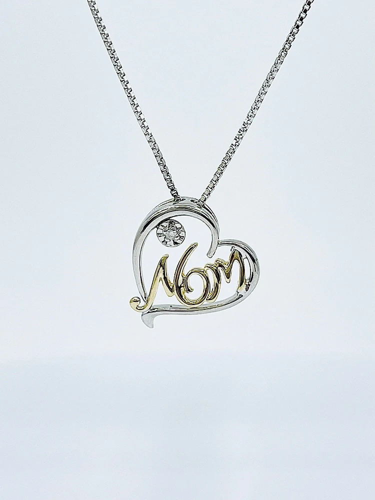 Sterling Silver & 10K Yellow Gold Two Tone Diamond Mom Pendant