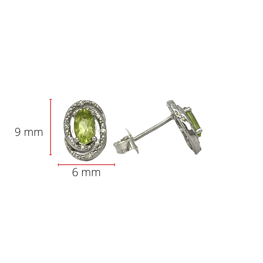 925 Sterling Silver Peridot & Diamond Earrings
