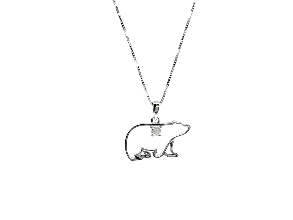 10K White Gold Canadian Diamond 0.083cttw Round Cut Pendant 18"