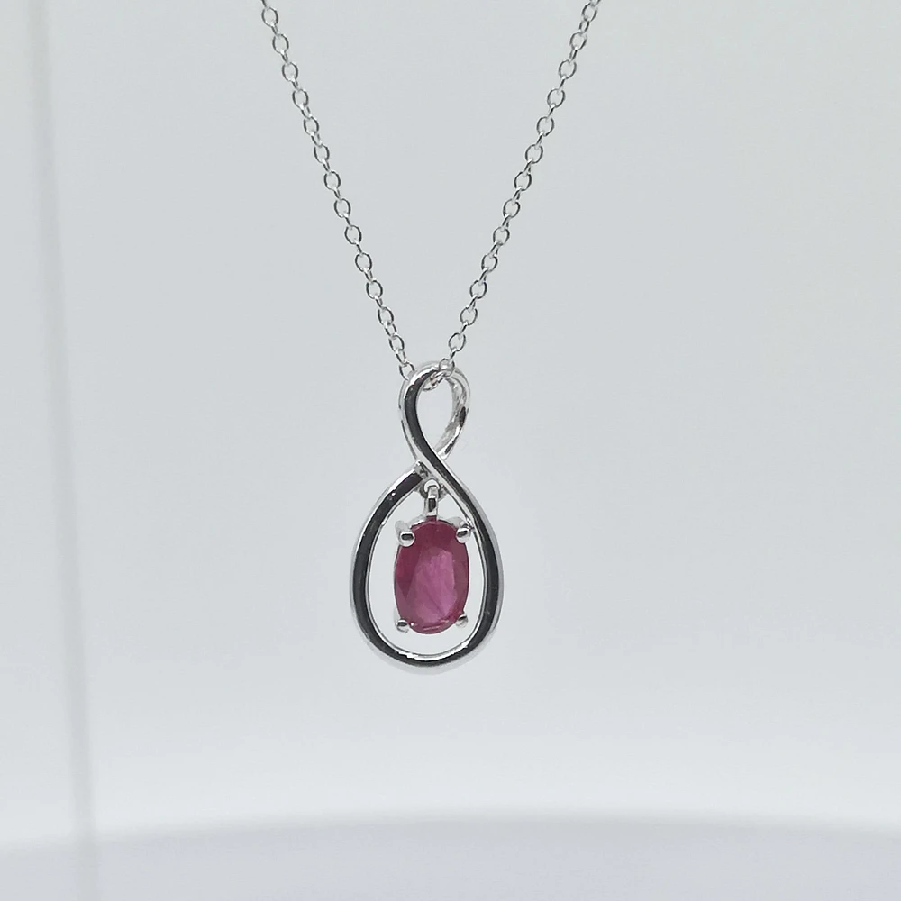 10K White Gold Genuine Ruby Pendant, 18"