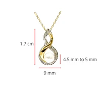 10K 2 Tone Pearl 4.5-5mm and Diamond Pendant, 18"