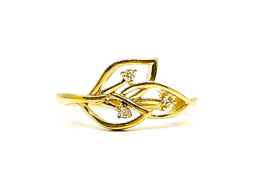 10K Yellow Gold 0.05cttw Diamond Leaf Design Ring - Size 6.5