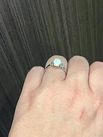 10K White Gold Opal and Diamond Ring, Size 6.5