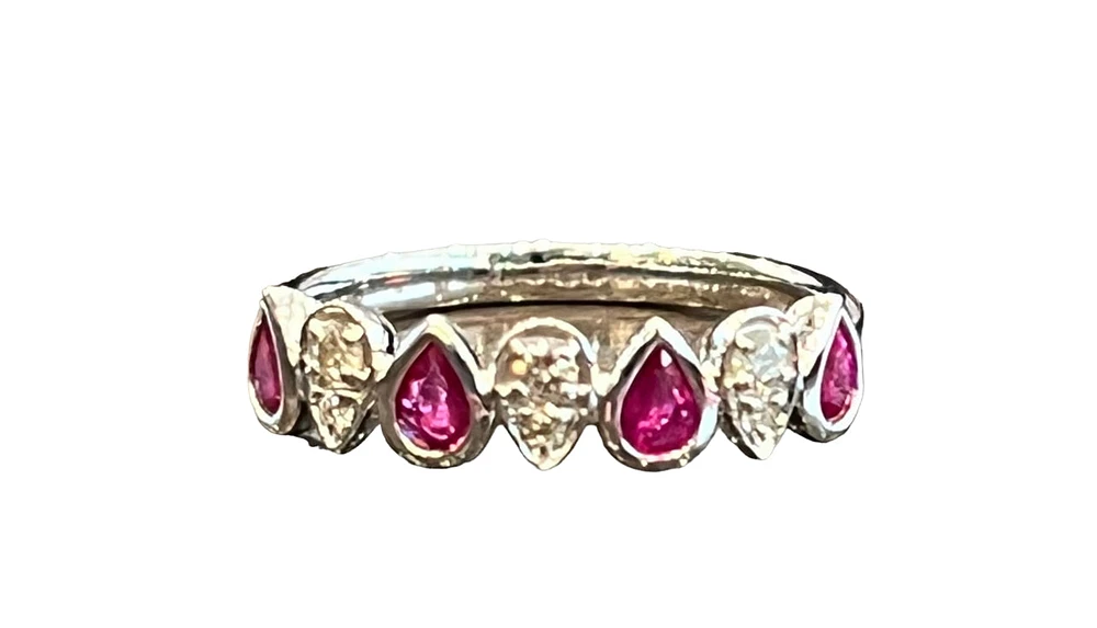 10K White Gold 0.70cttw Ruby and 0.14cttw Diamond Ring - Size 7