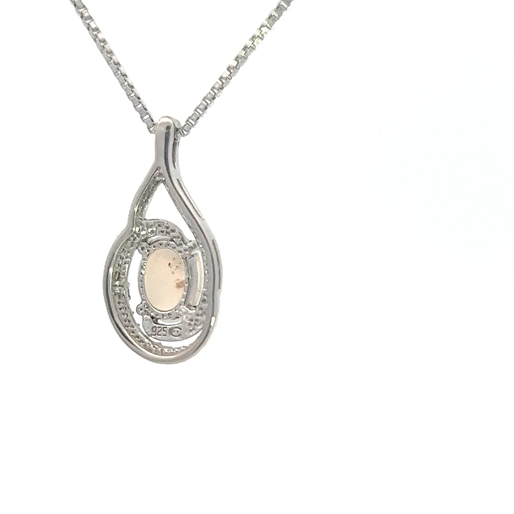 925 Sterling Silver Opal & Diamond Necklace