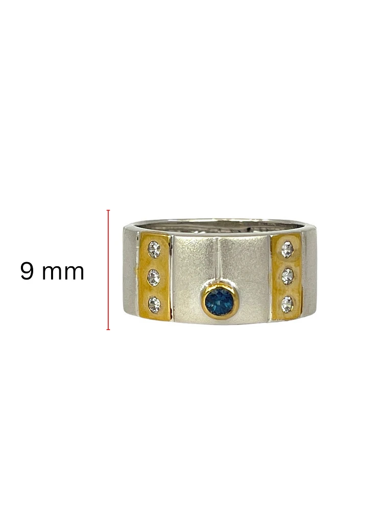Silver & 18K Yellow Gold 0.15cttw Sapphire & Cubic Zirconia Ring, Size 7.5