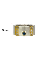 Silver & 18K Yellow Gold 0.15cttw Sapphire & Cubic Zirconia Ring, Size 7.5