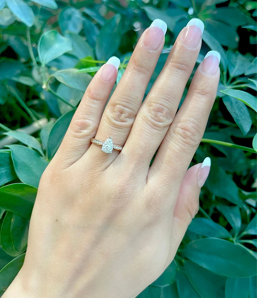 10K Rose Gold 0.35cttw Diamond Pear Shaped Halo Engagement Ring, size 6.5