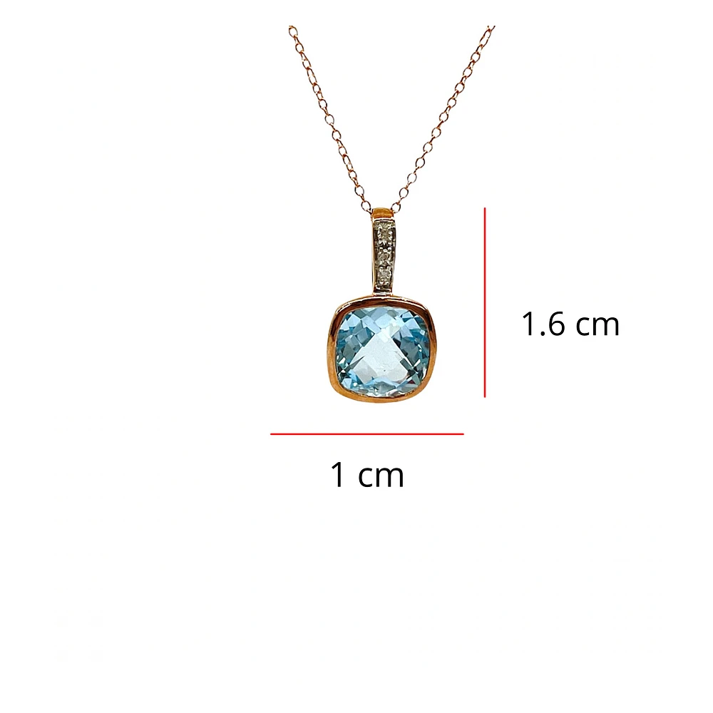 10K Rose Gold 8mm Cushion Cut Sky Blue Topaz and 0.015cttw Diamond Pendant - 18 Inches