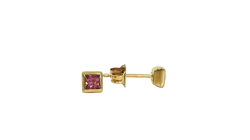 10K Yellow Gold 3mm Princess Cut Pink Tourmaline Stud Earrings with Butterfly Backings