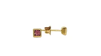 10K Yellow Gold 3mm Princess Cut Pink Tourmaline Stud Earrings with Butterfly Backings