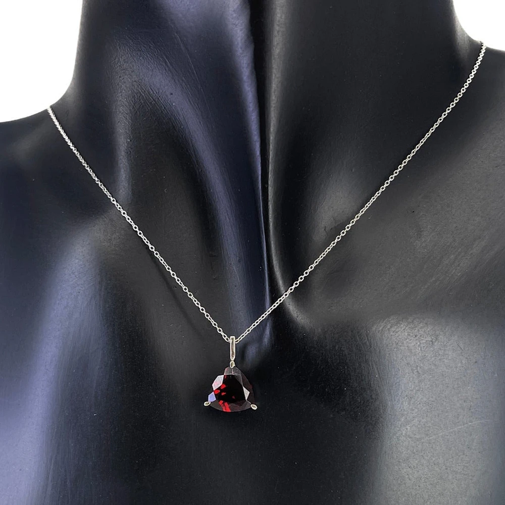10K White Gold 2.95cttw Garnet Pendant with Rolo Chain - 18 Inches