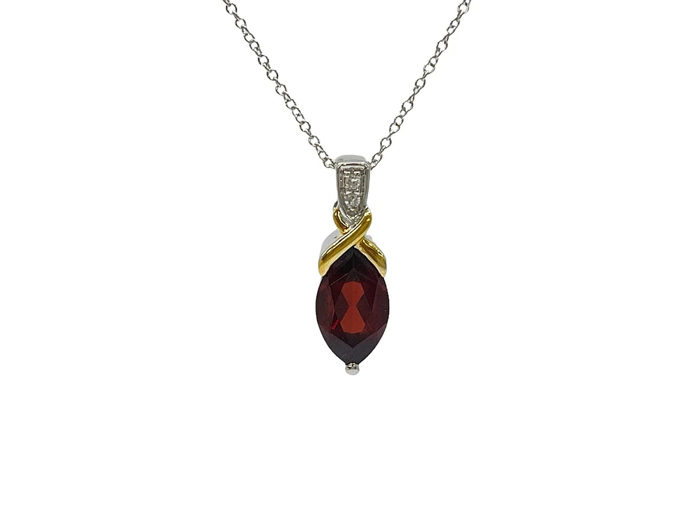 10K White & Yellow Gold Garnet and Diamond Pendant, 18"
