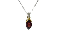 10K White & Yellow Gold Garnet and Diamond Pendant, 18"