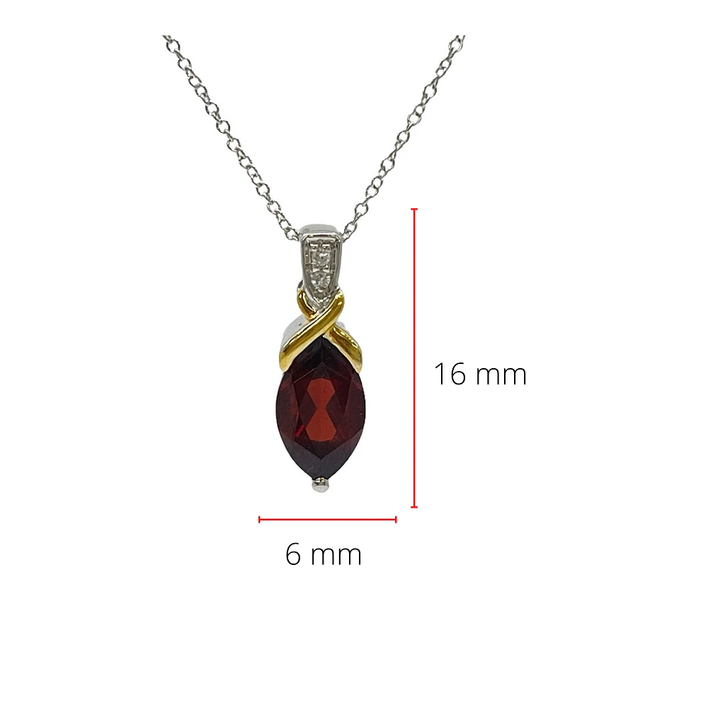10K White & Yellow Gold Garnet and Diamond Pendant, 18"