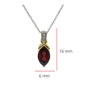 10K White & Yellow Gold Garnet and Diamond Pendant, 18"