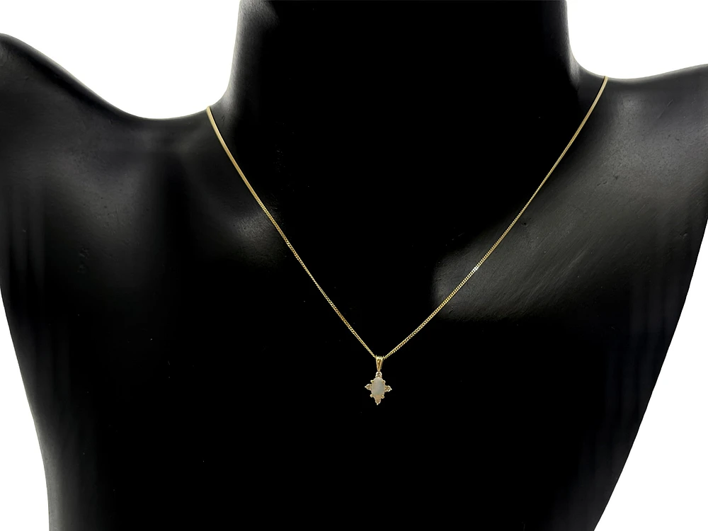 10K Yellow Gold 0.16cttw Opal and 0.03cttw Diamond Necklace - 18 Inches