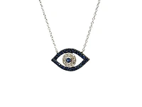 10K White Gold Sapphire & Diamond Evil Eye Pendant, 18"