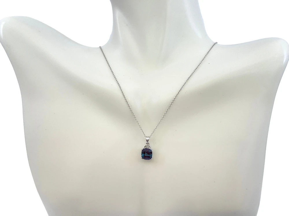 10K White Gold 1.00cttw Created Alexandrite & 0.01cttw Diamond Pendant, 17"