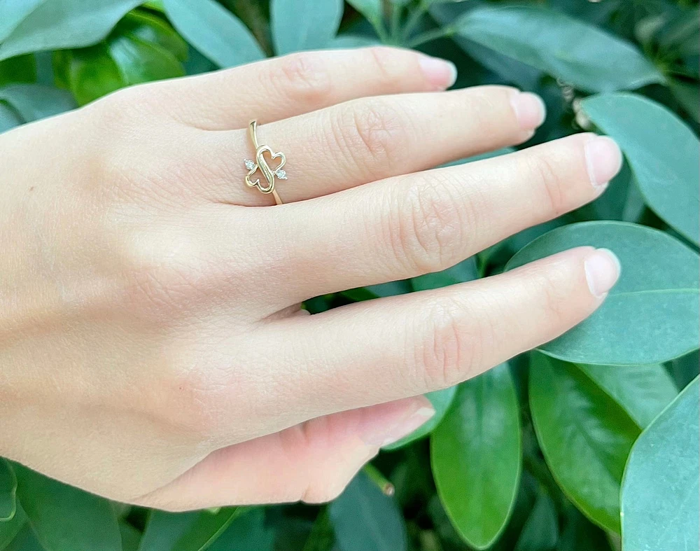 10K Yellow Gold 0.01cttw Diamond Double Heart Ring, size 6.5