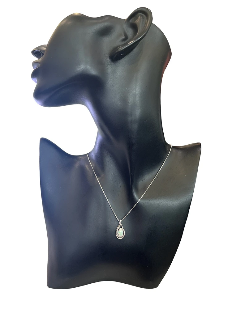 925 Sterling Silver Opal & Diamond Necklace