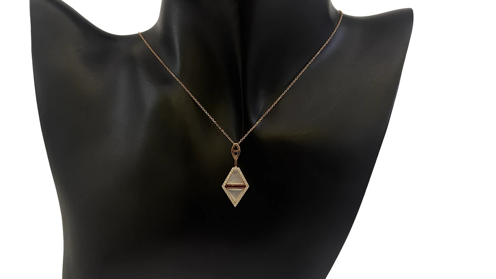14K Rose Gold Ruby, Mother of Pearl and Diamond Necklace, 18"