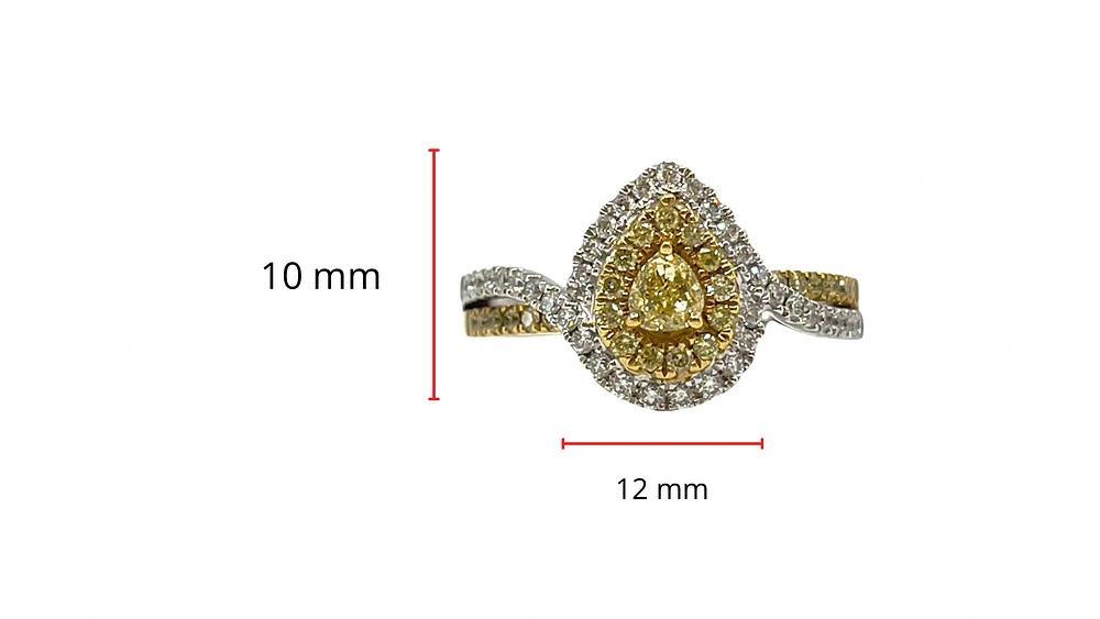 18K White & Yellow Gold 0.68Cttw Fancy Diamond Pear Cut Engagement Ring