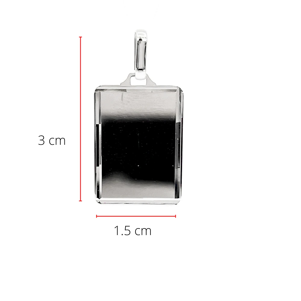 10K White Gold Engraveable Bevelled Edge Rectangular Charm - 20mm x 10mm