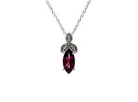 10K White Gold 8mm x 4mm Rhodalite Garnet and 0.02cttw Diamond Pendant with Rolo Chain - 18 Inches