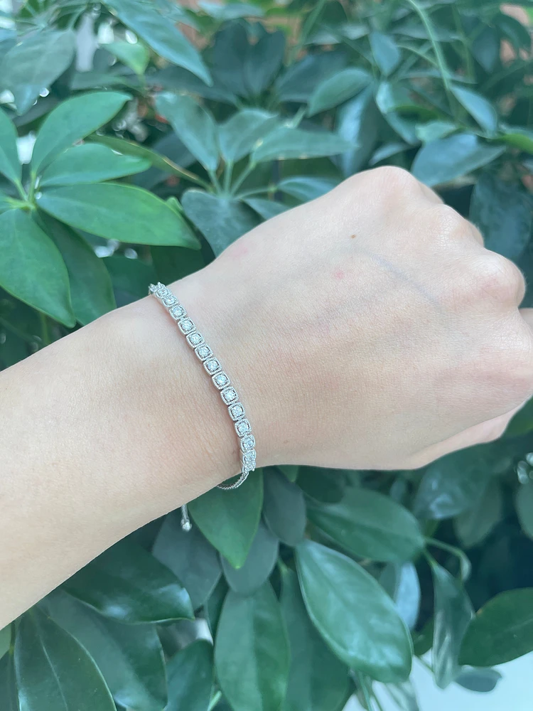 Sterling Silver & Cubic Zirconia  Adjustable Bracelet - inches / plated