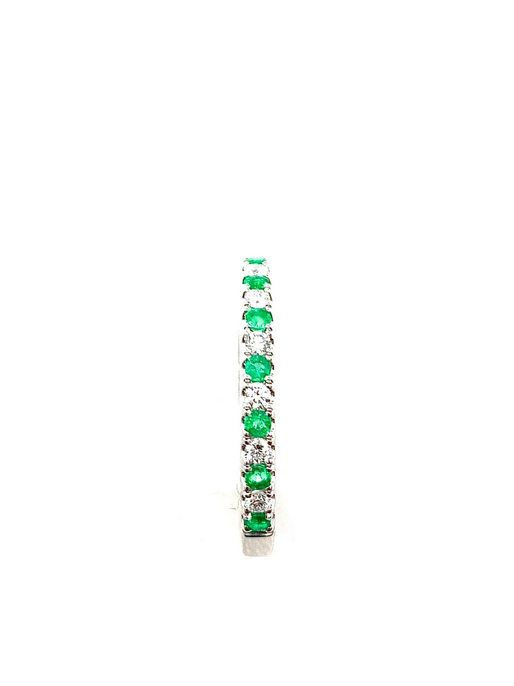 14K White Gold Emerald and Diamond Ring-Size 6.5