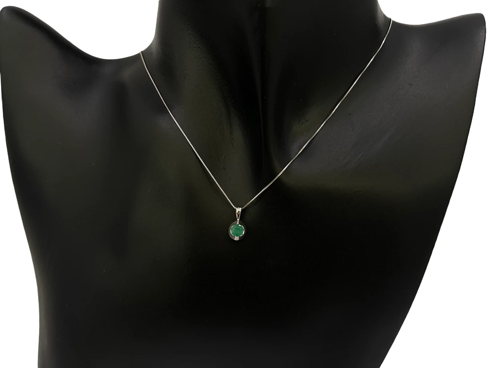 10K White Gold Emerald Pendant, 18"