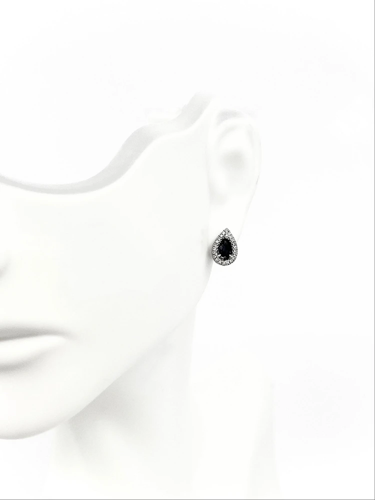10K White Gold 0.60cttw Genuine Sapphire & 0.11cttw Diamond Pear Shaped Halo Earrings