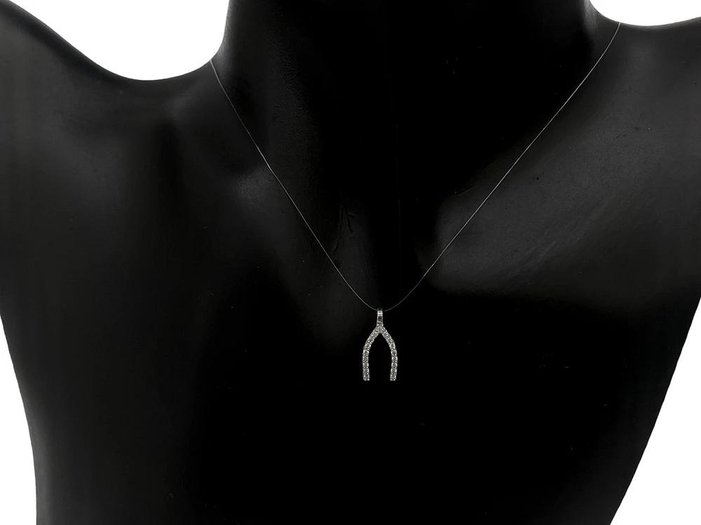 10K White Gold Cubic Zirconia Wishbone Charm - 15mm x 8mm