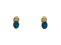 10K Yellow Gold 0.80cttw Australian Doublet Opal and 0.065cttw Diamond Earrings