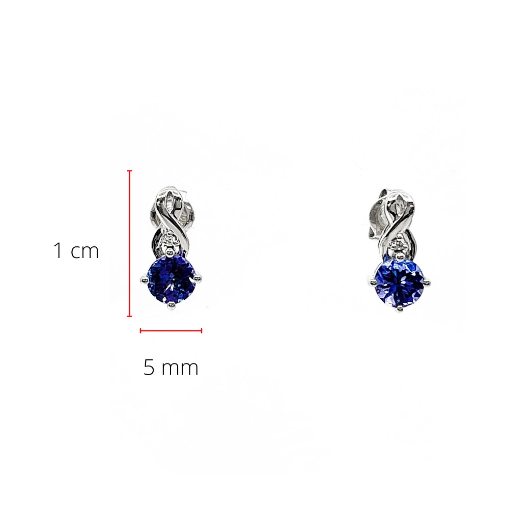 10K White Gold 1.10cttw Genuine Tanzanite & 0.012cttw Diamond Earrings