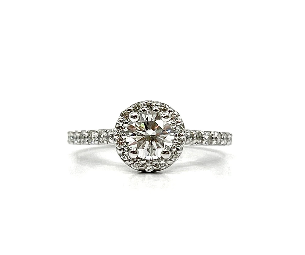 14K White Gold 1.16cttw Diamond Halo Engagement Ring - Size 6.5