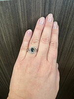 925 Sterling Silver 7 x 5mm Blue Sapphire and 0.03cttw Diamond Ring - Size 6