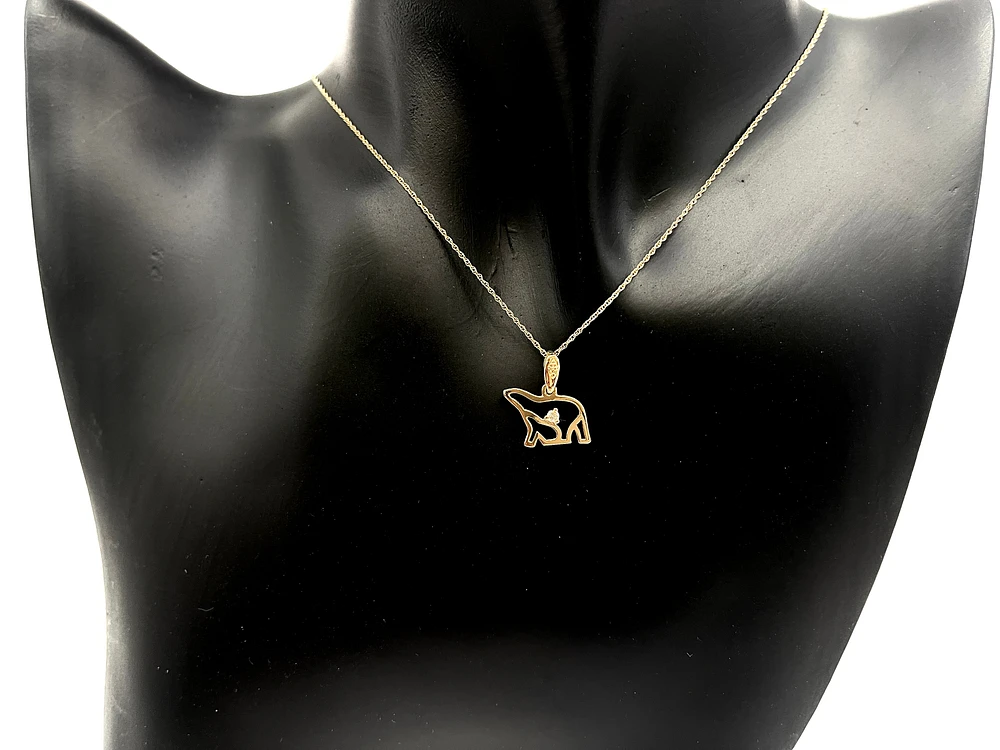 14K Yellow Gold 0.03cttw Diamond Mother and Cub Pendant
