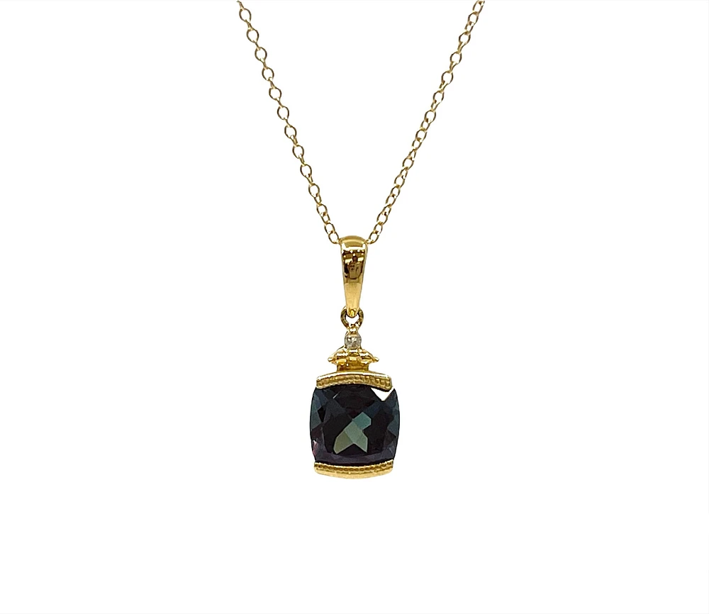 10K Yellow Gold 1.00cttw Created Alexandrite and 0.01cttw Diamond Necklace, 18"