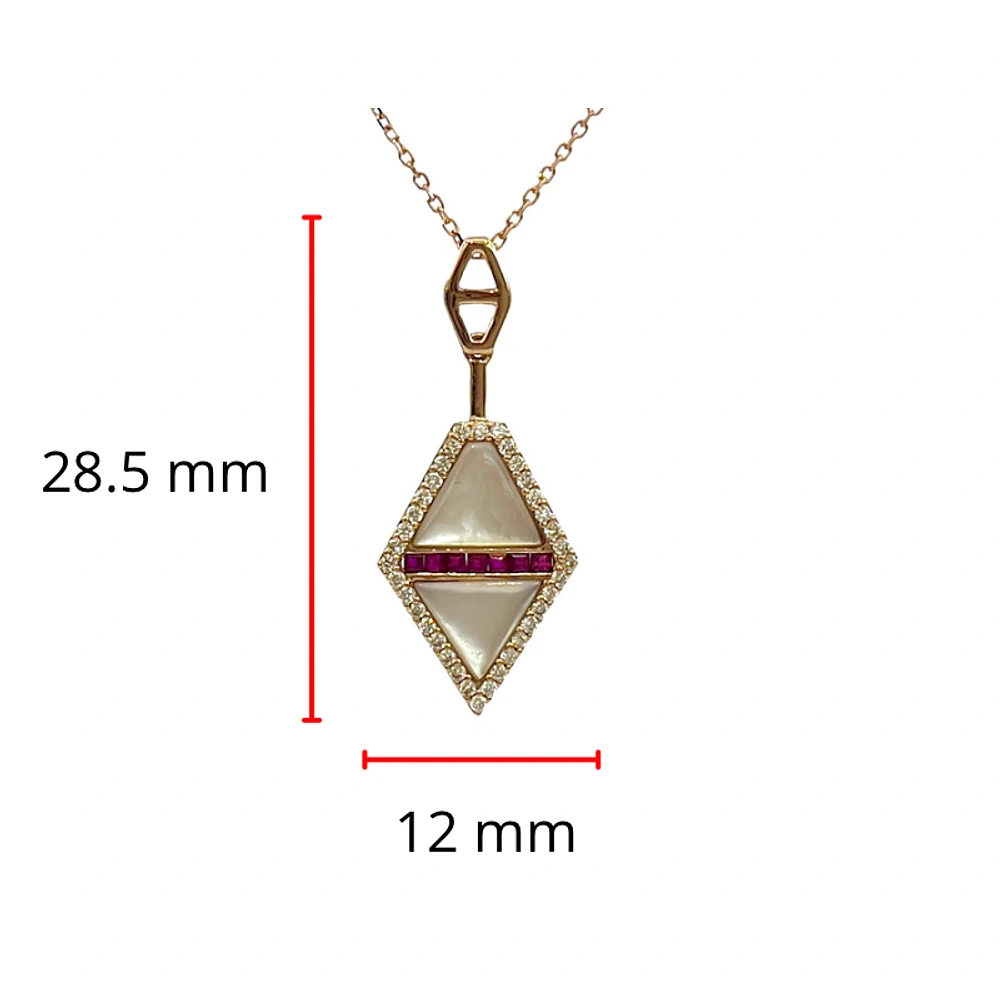 14K Rose Gold Ruby, Mother of Pearl and Diamond Necklace, 18"