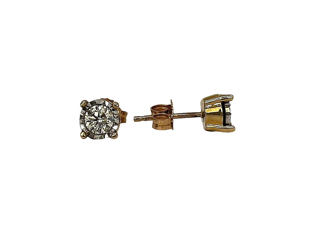10K Two Toned Yellow and White Gold 0.50cttw Diamond Solitaire Illusion 4 Claw Setting Earrings - 5.5mm