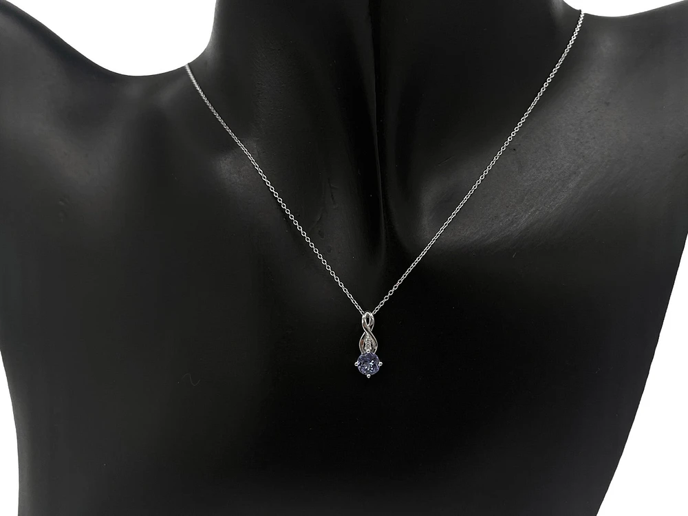 10K White Gold 0.45cttw Genuine Tanzanite & 0.01cttw Diamond Pendant - 18"