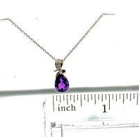 10K White Gold 8x5mm Pear Cut Amethyst & 0.022cttw Diamond Pendant, 18"