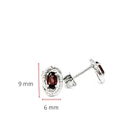 925 Sterling Silver Garnet & Diamond Halo Stud Earrings