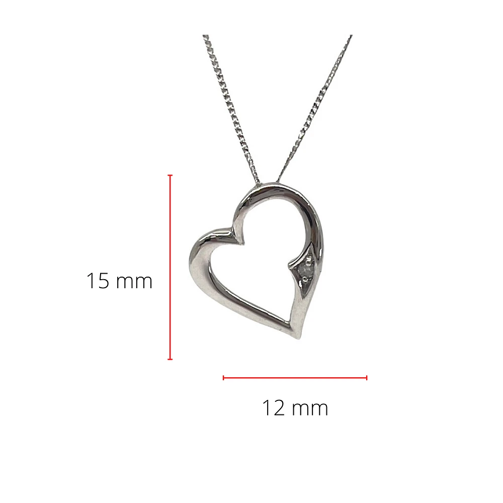 10K White Gold 0.01cttw Diamond Heart Necklace, 18"