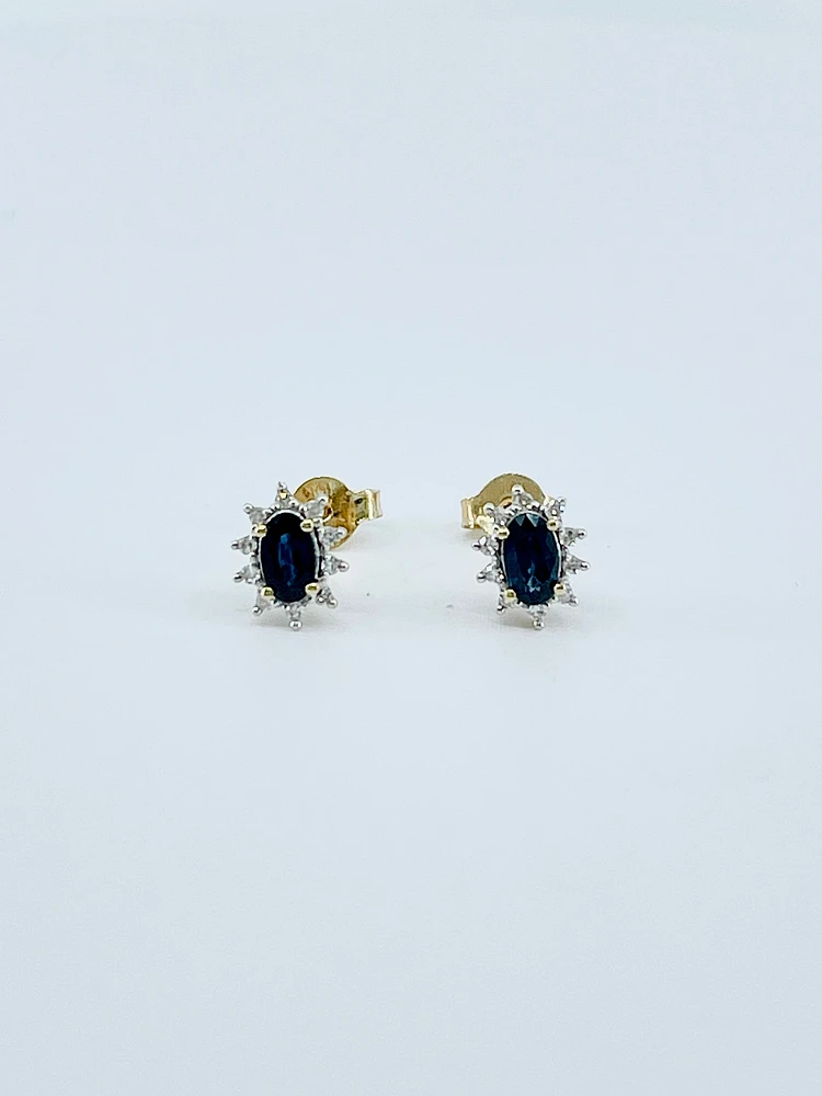 10K Yellow Gold Genuine Sapphire & Diamond Earrings
