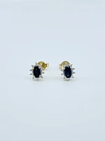 10K Yellow Gold Genuine Sapphire & Diamond Earrings
