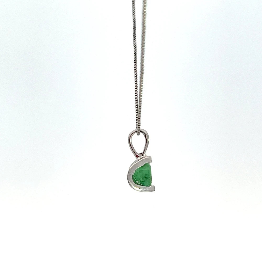 10K White Gold Emerald Pendant, 18"
